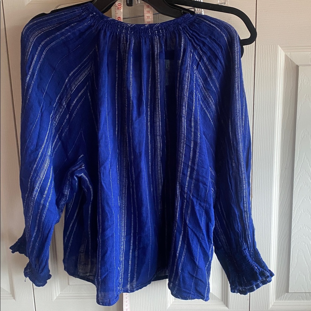Rails NWT Mariah Relaxed Fit Blue/White Striped Linen Blend Button-Up Blouse - Picture 5 of 14